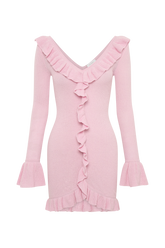 Karolina Knit Mini Dress With Frill - Blush Pink